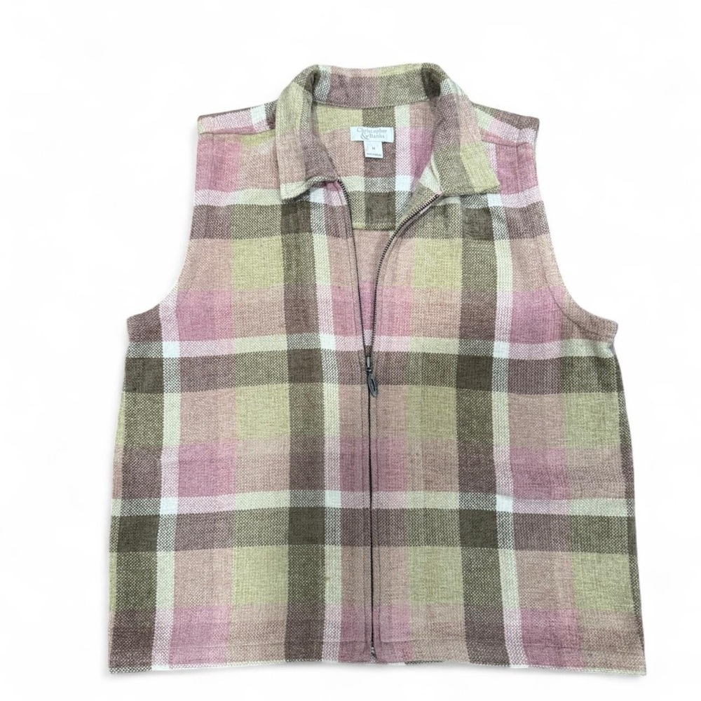 Christopher & Banks Checkered Vest in Pink, Green, and Brown